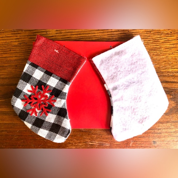 Christmas Red Snowflake Black White Check Flannel Mini Stocking Ornaments Set 6 - Picture 2 of 2